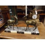 French Art Deco pair of Deer on marble base,