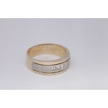 Gents two tone 14 K gold wedding band set with three pave set diamonds. 11.3 grams.