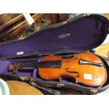 Violin in case bearing Stradivarius label