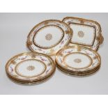 Cauldon porcelain dessert service comprising 8 dessert plates and 2 serving dishes,