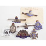 Group of 7 silver tie pins and sweetheart badges to include Australian, Imperial Forces,