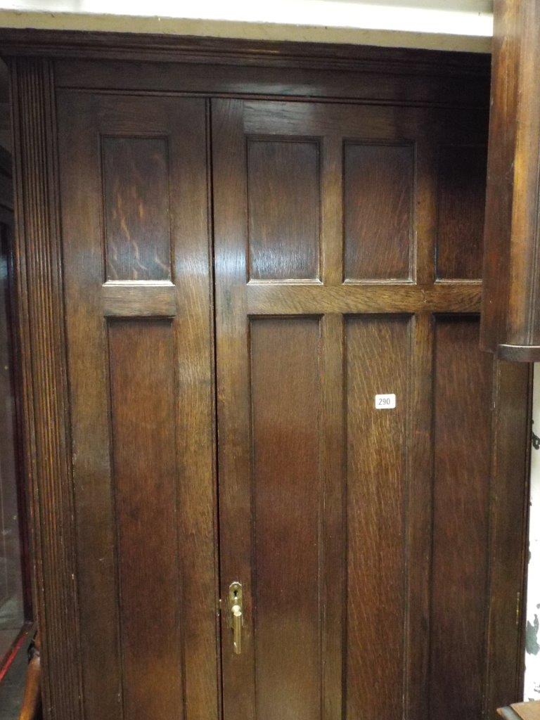 1930's oak wardrobe with hanging space and shelves,