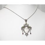 Sterling silver and multi gem set art deco lady pendant on silver chain