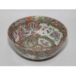 Large Cantonese bowl decorated with figures, birds,