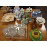 Glass dressing table sets, various jugs,