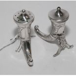 Pair of Norwegian silver salt and peppers in the form of Cornucopia, stamped Sterling Norway,