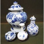 Chinese blue and white porcelain vase decorated with chrysanthemum flowers and birds six character