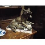 Large French spelter Alsatian dog ornament on marble plinth 14" wide