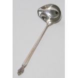 Georg Jensen small silver sauce ladle with stylised leaf handle 17cm long