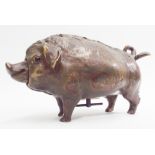 Novelty cast bronze pig desk bell with clock work movement