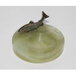 Circular onyx ashtray with fish decoration,