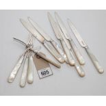 Set of 6 Edwardian silver and mother of pearl fruit knives,