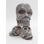 Cold painted novelty bronze skull candlestick