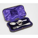 Early 20th century 3 piece silver christening set comprising spoon fork and napkin ring,