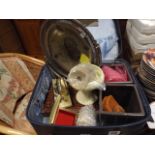 Small suitcase, plated fruitbowl, trinket box, jardineres, desk stand etc.