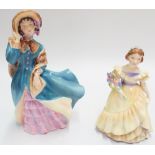 Royal Doulton lady figure Delphine HN2136 together with smaller figurine The Bridesmaid HN2148