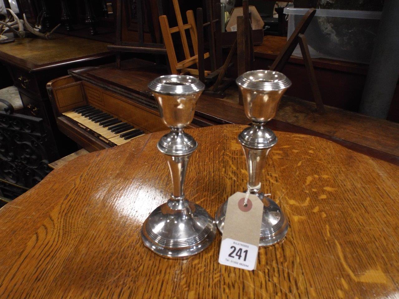 Pair of silver candle sticks with reeded decoration, hallmarked for Birmingham. - Image 2 of 2