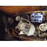 Assorted ornamental china, mantel clock, character jug etc.