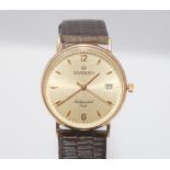 Modern gents Sovereign gold automatic  wristwatch with date aperture, on  brown mock croc strap.