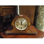 Edwardian mahogany arched top mantel clock with mother of pearl inlay
