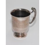 Edwardian plain silver christening engraved with initials and dated 1915 mug with stylised