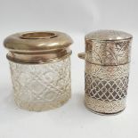 Good quality Edwardian silver cased/overlaid clear glass scent/toilet bottle with pierced and