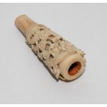 Chinese carved ivory cigar holder with pierced decoration of a coiling dragon chasing a pearl - 10.