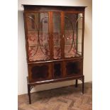 Edwardian mahogany glazed china display cabinet with cupboards under standing on square legs 46"