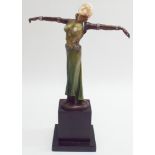 Contemporary bronze of an art deco style lady on a black marble base 30cm tall