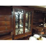 3' Edwardian inlaid mahogany glazed china display cabinet with 2 drawers under