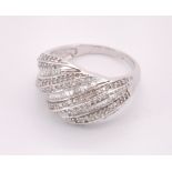 9ct white gold diamond cluster wide band ring set with alternate rows of brilliant and baguette cut