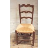 Set of 8 French ladder back dining chairs with rush seats
