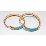 18ct yellow gold and torquoise blue enamelled full hoop earrings gross weight 4g