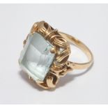 18ct yellow gold ladies dress ring set with large pale blue topaz in claw setting,