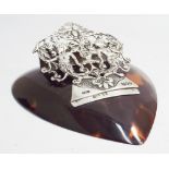 Edwardian paper clip with heart shaped tortoiseshell base and pierced silver clip figural and
