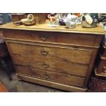 19th century bleached wood chest of four long drawers