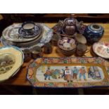 Assorted Oriental plates, dishes, teapot, fruitbowls etc.