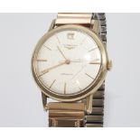 Gents vintage 9ct gold Longines automatic wristwatch with date aperture at 12 o'clock, on adjustable