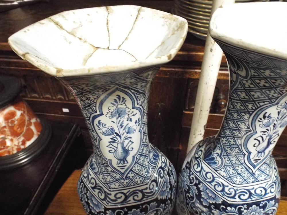 Pair of tin glazed blue and white Delft style vases a/f and a similar wall vase a/f - Image 2 of 3