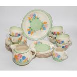 1930's Clarice Cliff tea service, hand painted Crocus design comprising 24 pieces   Condition -