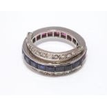 Edwardian day and night eternity ring, one side set with calibre set sapphires,
