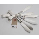 Set of 6 1960's silver fish knives with shell patterned handles engraved with initials London 1963.