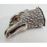 925 sterling silver vesta case modelled as an eagle head with glass eye