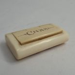 Ivory scrimshaw snuff box decorated with a paddle steam boat SS Strus 1837 with the name Chas to