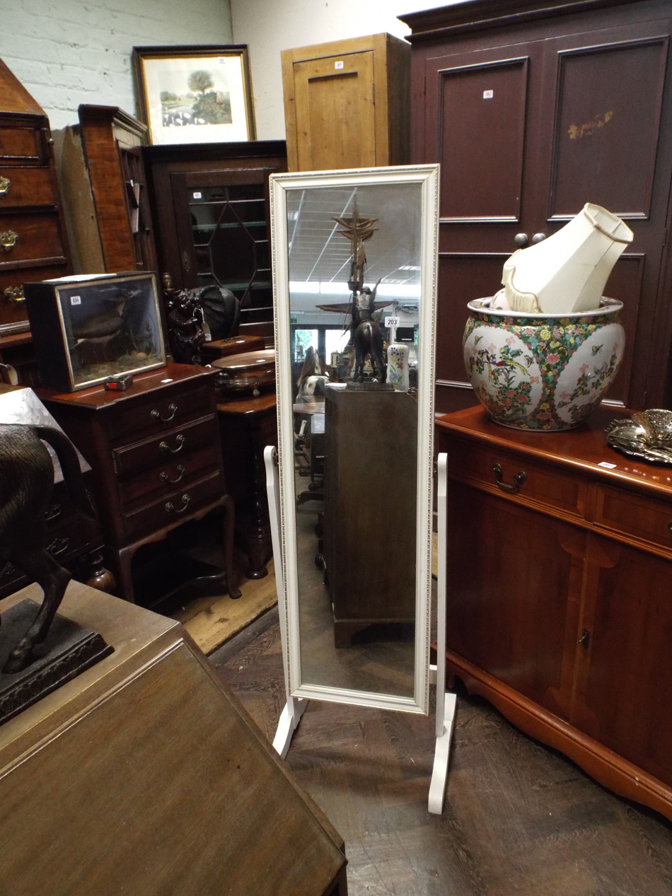 White and gilt floor standing dressing mirror