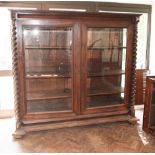 Large French Walnut 2 door glazed display cabinet with bevelled glass doors and barley twist side