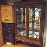 3' Edwardian inlaid mahogany china display cabinet with 2 drawers under