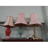 Brass table lamp and shade,