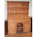 5' 3" Victorian stripped pine dresser with drawers and cupboards under