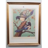 Signed limited edition print of Magpies by Ralston Gudgeon, signed in pencil in margin,
